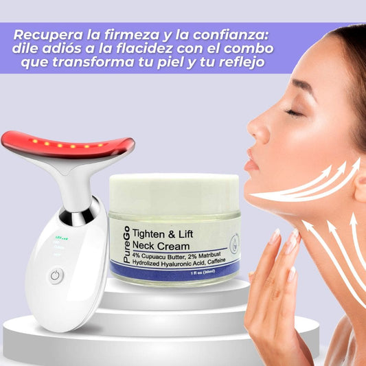 (GRAN COMBO) Crema Tighten & Lift + JURP masajeador facial y de cuello con LED